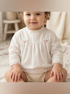 Vintage 1982 Baby Care by Dollycare Eyelet Lace Top Toddler Sz 12-18M Baby Girl